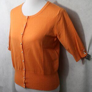 Audrey & Grace Orange Rayon Blend Stretch Front Button Blouse SZ L EUC